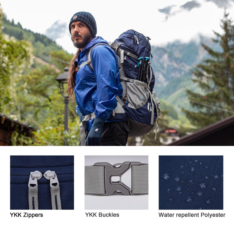MOUNTAINTOP 70L Internal Frame Backpack Camping Backpacking Hiking Backpack for Men Women with Rain Cover,Sapphire Blue - Image 4